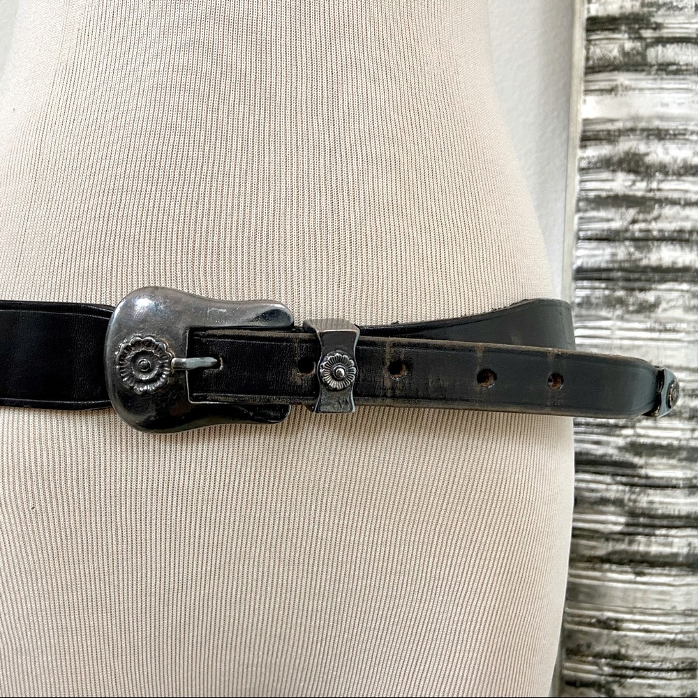 Chico’s Vintage Western Black Silver Leather Belt Size M/L